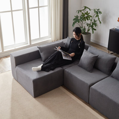 104-Inch Corduroy Modular L Shaped Sectional Sofa,Floor Couch Set,Foam-Filled Compressed Sofa,4 PC Free Combination