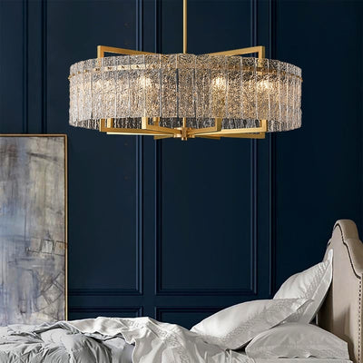 26 in. Gold Modern Drum Crystal Chandelier 6-Light Glam Dimmable Pendant Light Kitchen Island with Frosted Glass for Dining Room