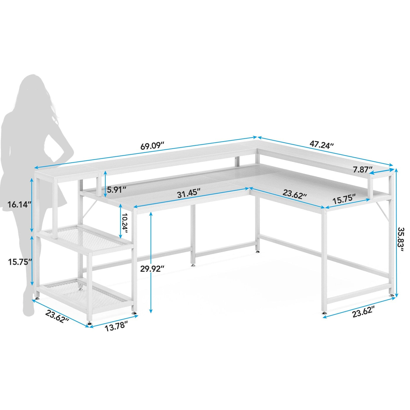L Shaped Desk with Monitor Shelf, Reversible Corner Computer Desk for Office Home 69