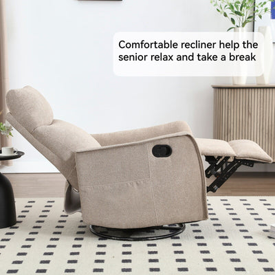 8 Point Massage Manual Recliner Chair Fabric Swivel Rocking Chair Single Sofa Armchair with Rocker and Lumbar Heating
