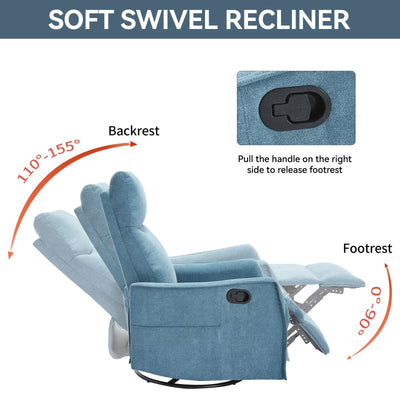 8 Point Massage Manual Recliner Chair Fabric Swivel Rocking Chair Single Sofa Armchair with Rocker and Lumbar Heating