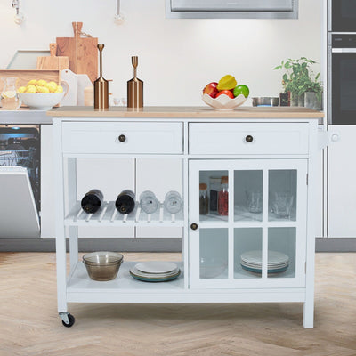AVAWING 42 Rolling Kitchen Island Microwave Cabinet Trolley Cart