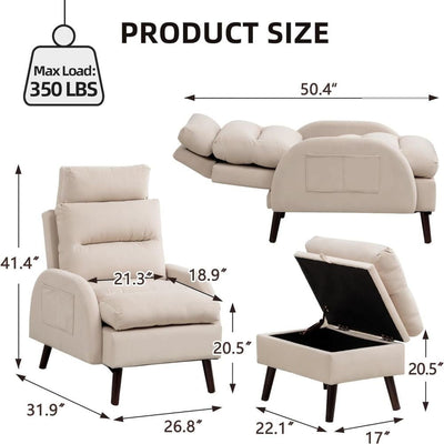HOMYKA Accent Lounge Chair with Adjustable Backrest Storage Ottoman