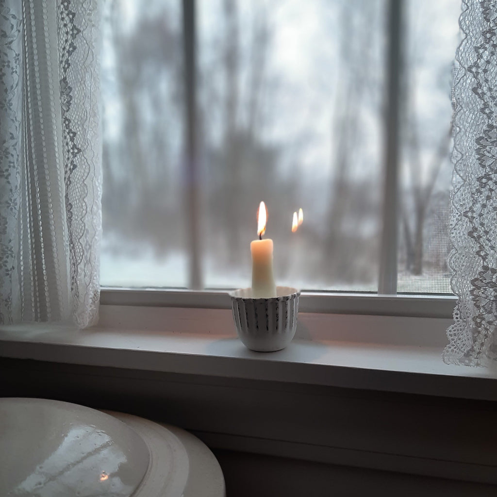 Aged White Taper Candle Cup