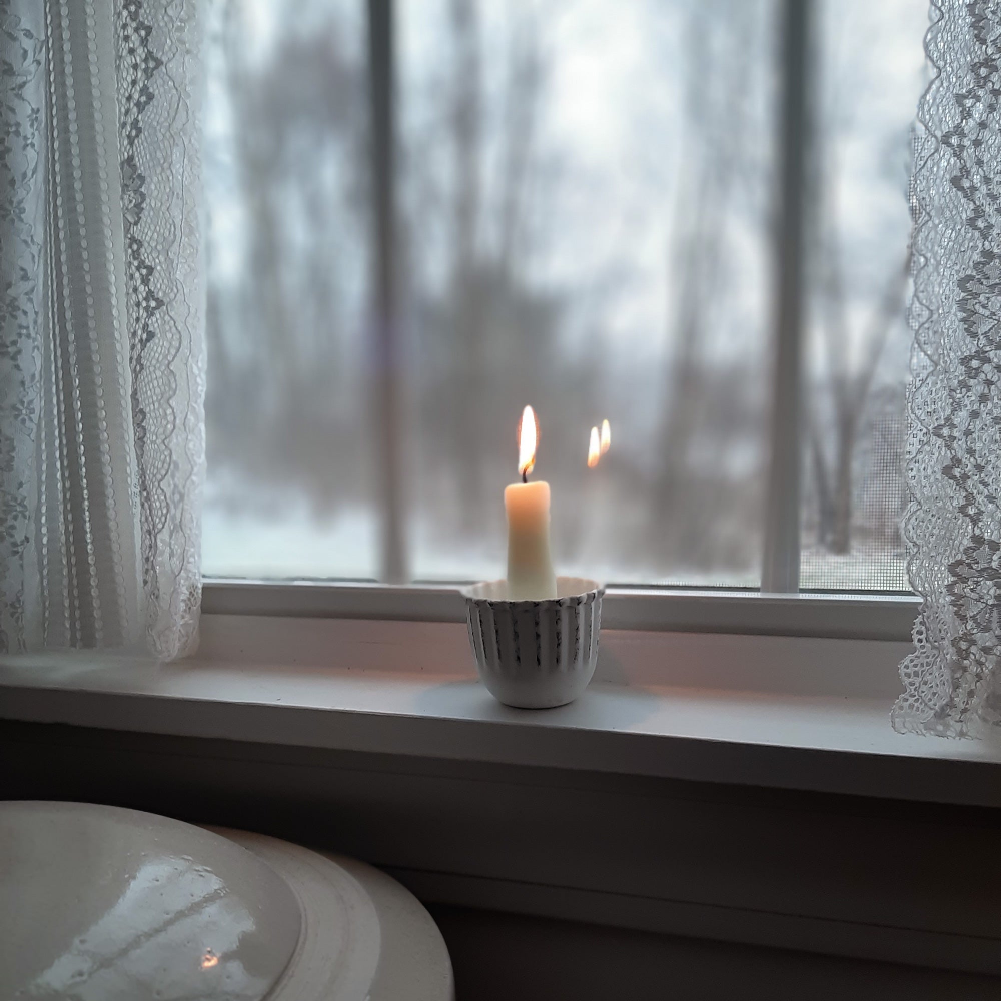 Aged White Taper Candle Cup