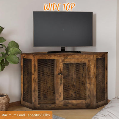 BOSSIN Corner Dog Crate Furniture,44/52 inch Wooden Dog Kennel Furniture with Mesh,Decorative Wood Dog House for Indoor use