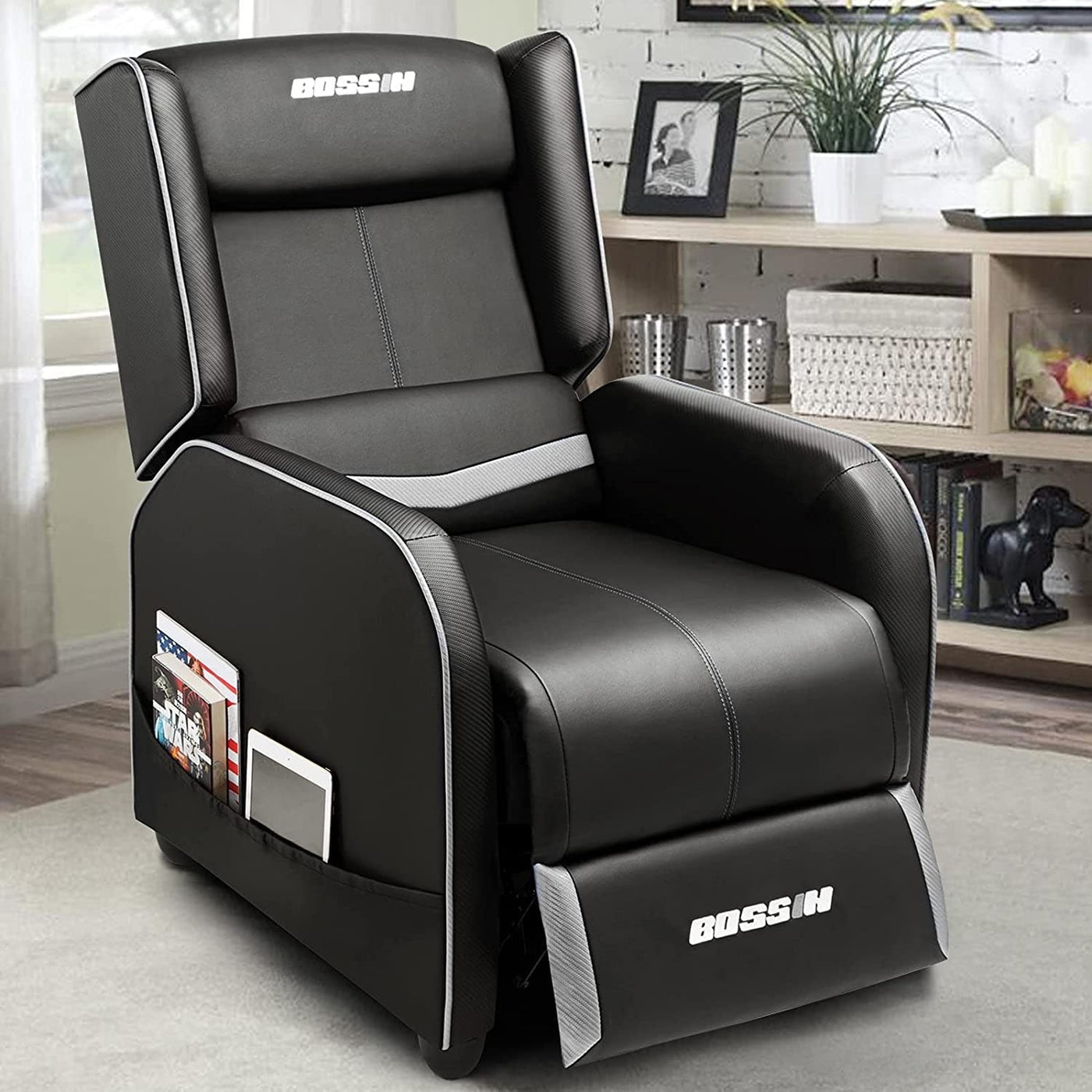 BOSSIN PU Leather Ergonomic Gaming Single Recliner Seating Sofa for Living Room