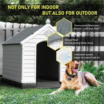 BOSSIN Plastic Dog House for Small to Large Sized Dogs, Indoor Outdoor Insulated Doghouse Puppy Shelter with Elevated Floor