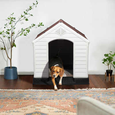 BOSSIN Plastic Dog House for Small to Large Sized Dogs, Indoor Outdoor Insulated Doghouse Puppy Shelter with Elevated Floor