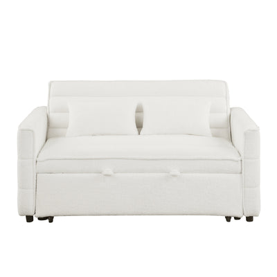 Beige 55.12 Boucle Loveseat Convertible Pull-Out Sofa Bed with Adjustable Back and 2 Waist Pillows for Living Room