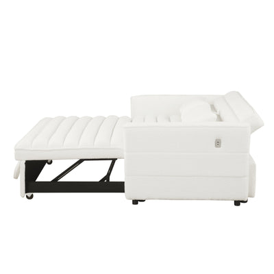Beige 55.12 Boucle Loveseat Convertible Pull-Out Sofa Bed with Adjustable Back and 2 Waist Pillows for Living Room