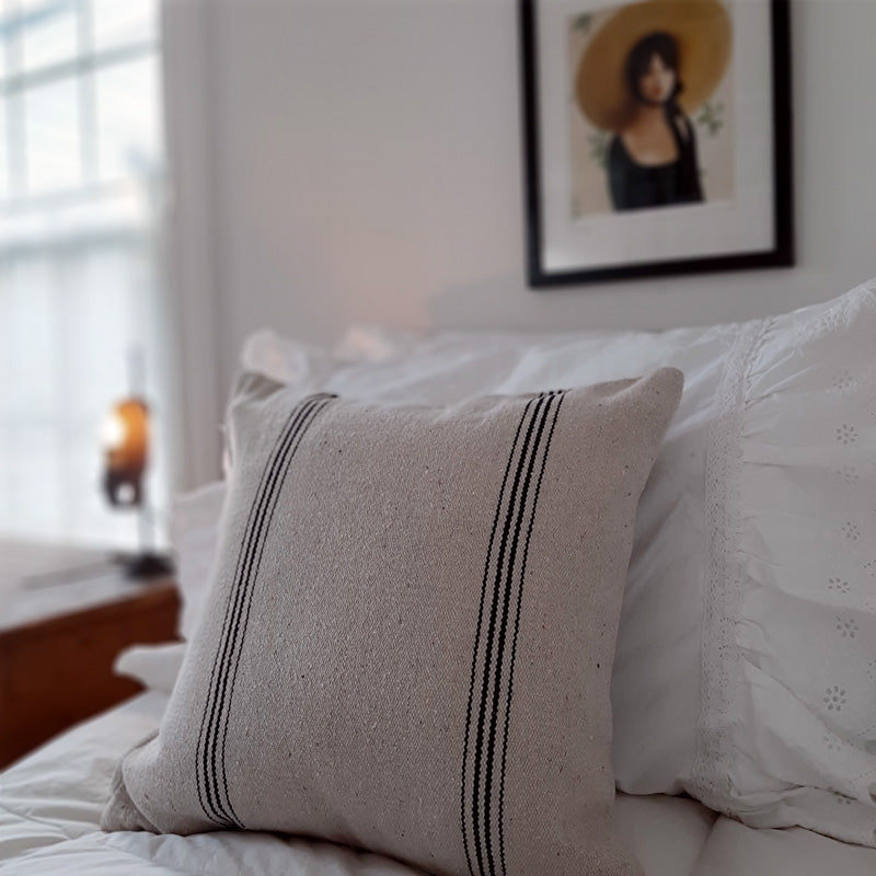 Black Stripe Grain Sack Pillow Case