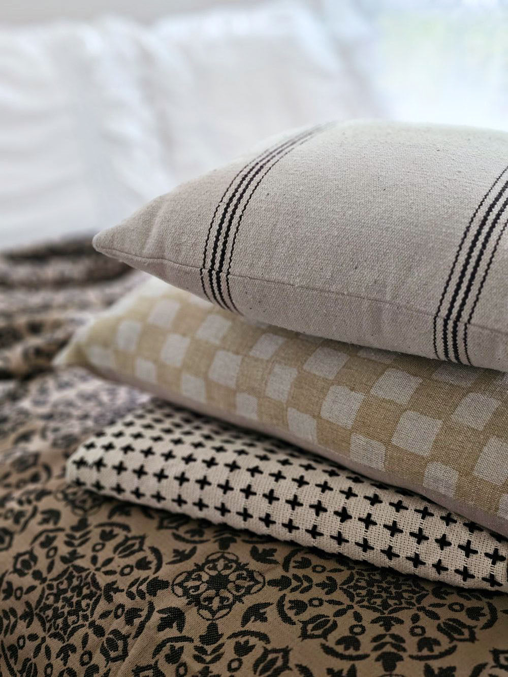 Black Stripe Grain Sack Pillow Case