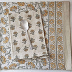 Block Print Mustard Flowers Tablecloth and Napkin Collection