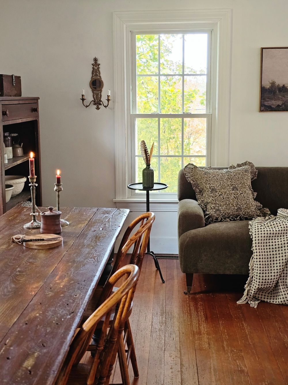 Rustic Linen Block Print and Ruffles Pillow Cover