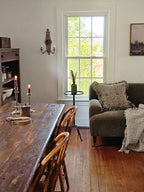 Rustic Linen Block Print and Ruffles Pillow Cover