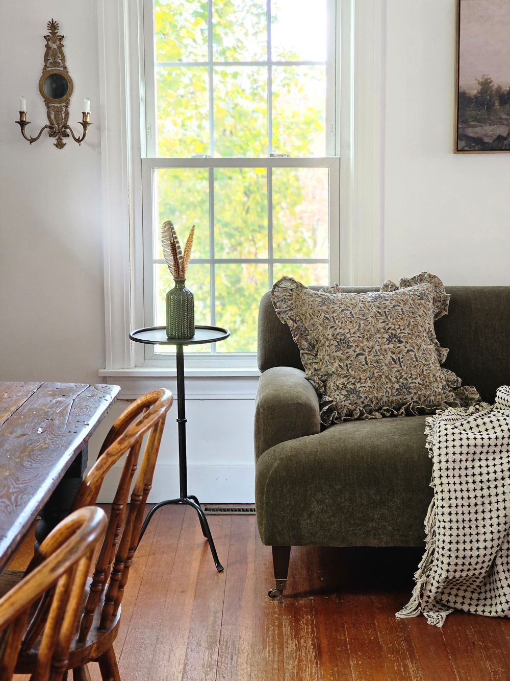 Rustic Linen Block Print and Ruffles Pillow Cover