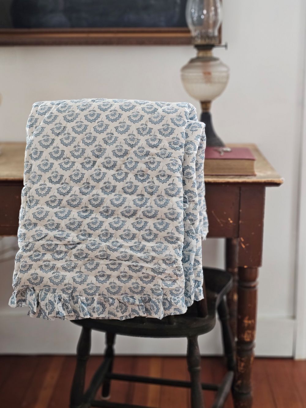 Block Print and Ruffles Double-Sided Throw Blanket