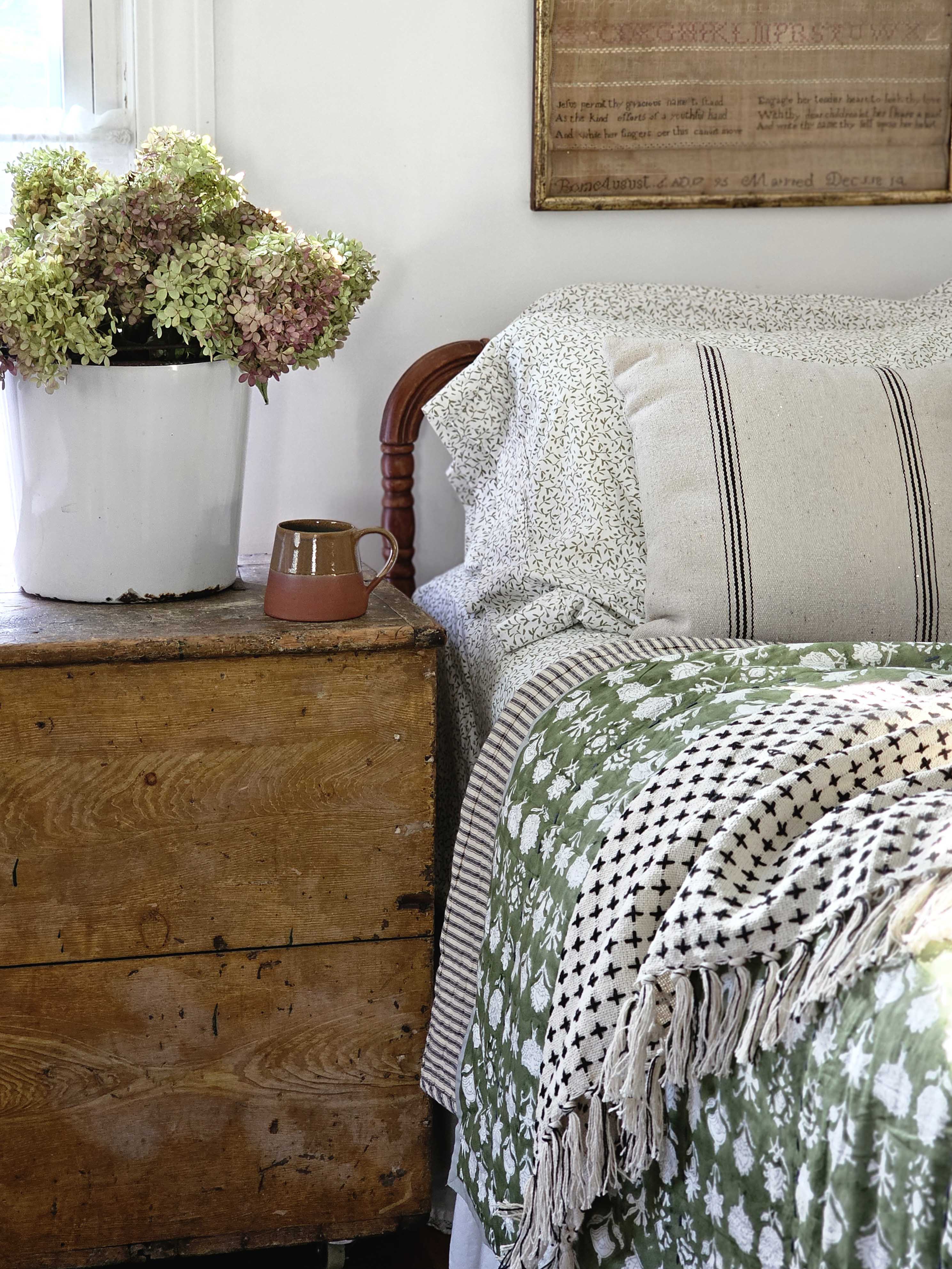 Block Print Kantha Quilt Reversible Throw Blanket