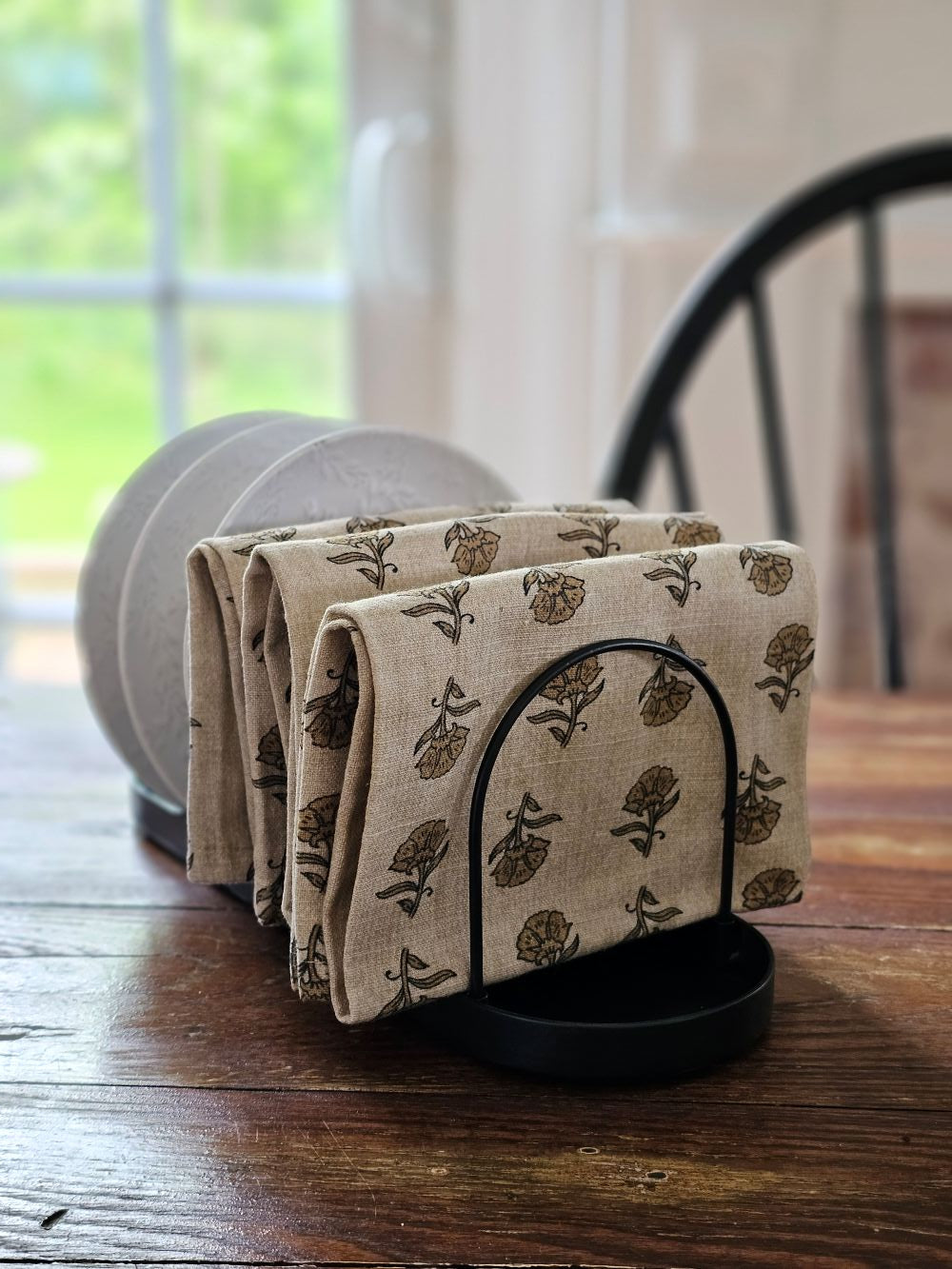 Block Print Mustard Flowers Tablecloth and Napkin Collection
