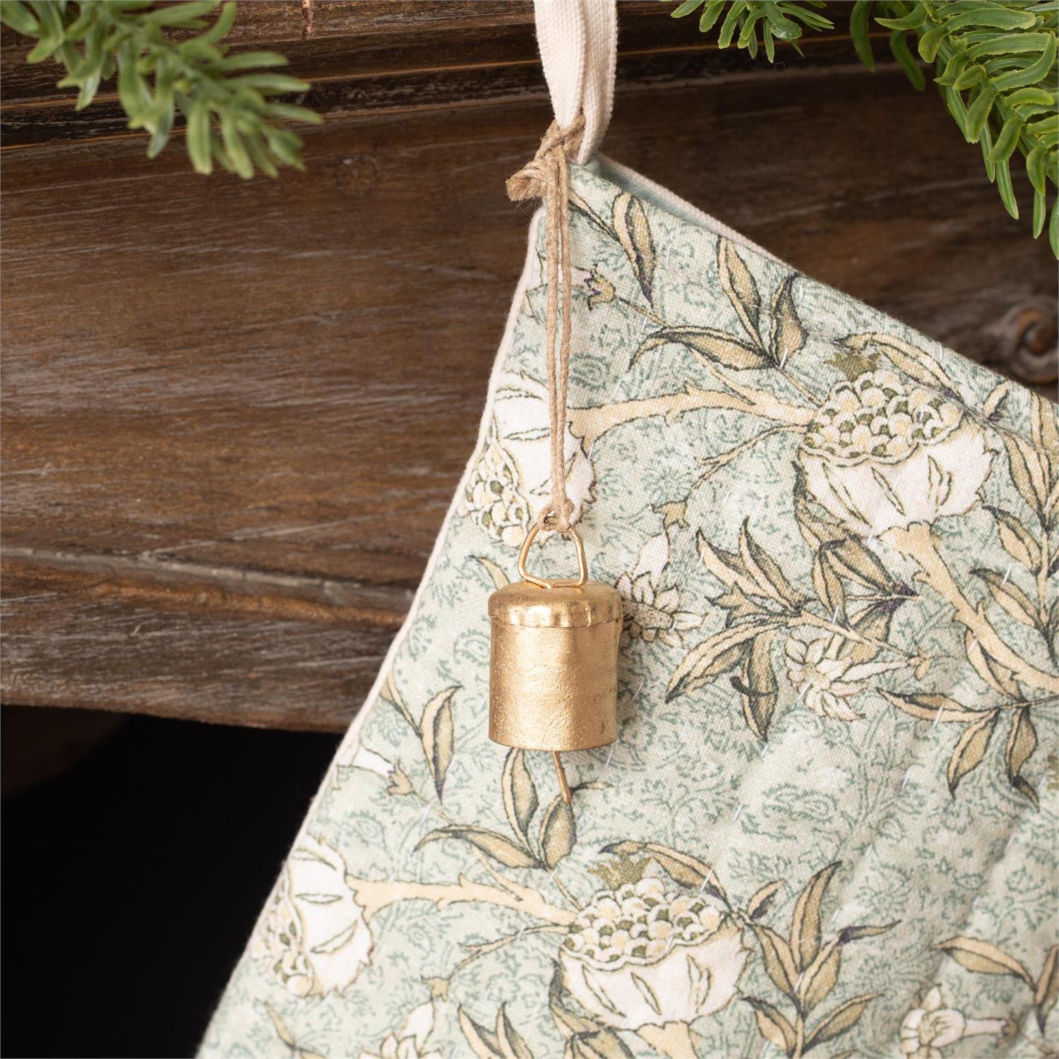 Set of 3 Block Print Stockings with Bell