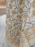 Block Print Mustard Flowers Tablecloth and Napkin Collection