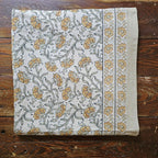 Block Print Mustard Flowers Tablecloth and Napkin Collection