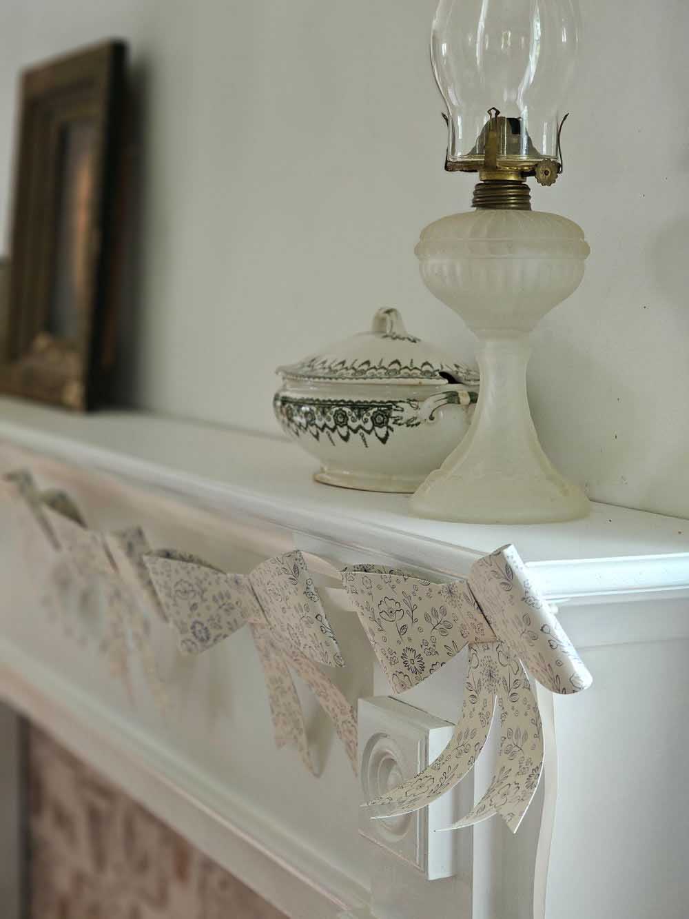 Paper Bow Garland with Blue Floral Design