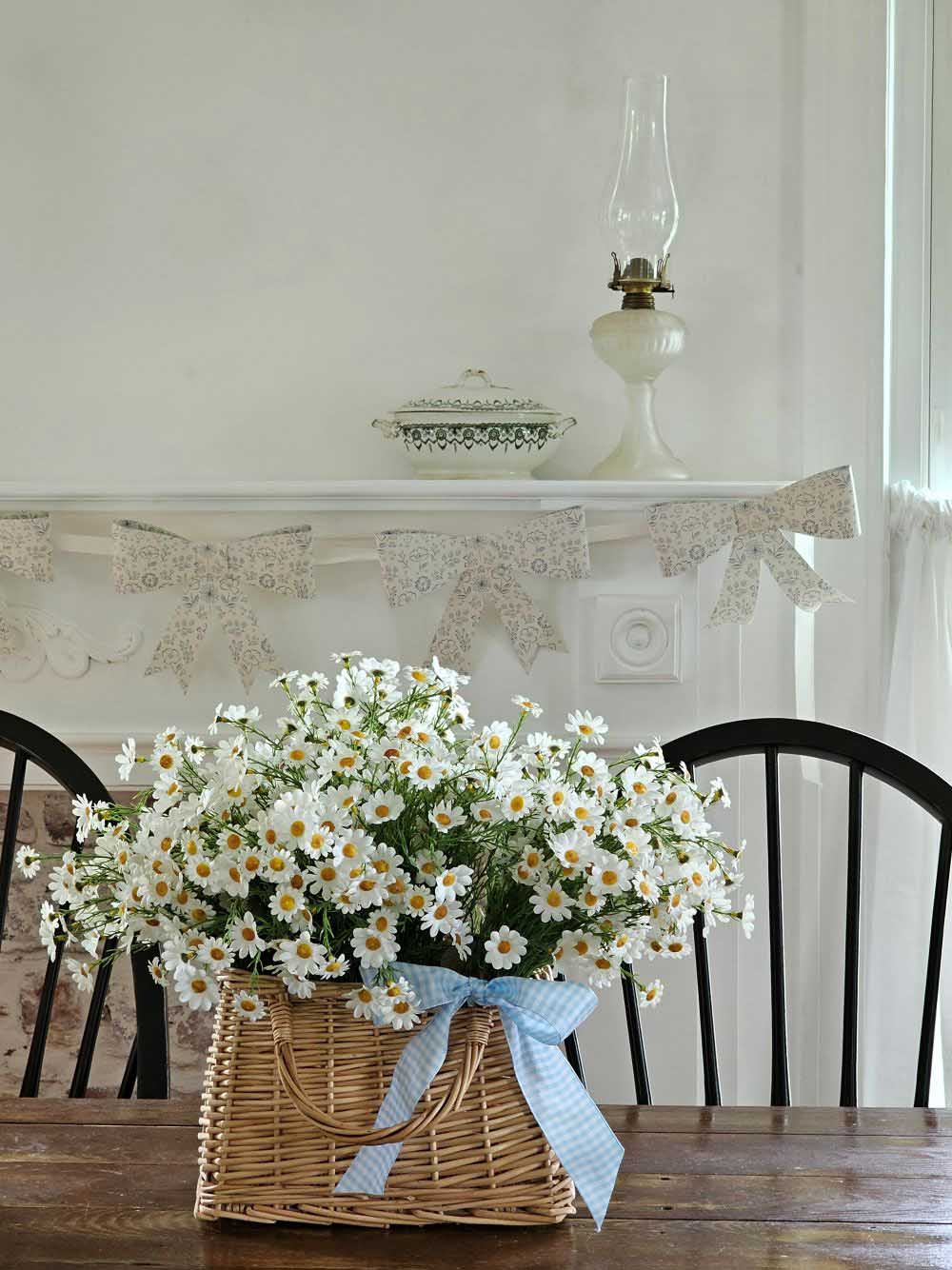 Paper Bow Garland with Blue Floral Design