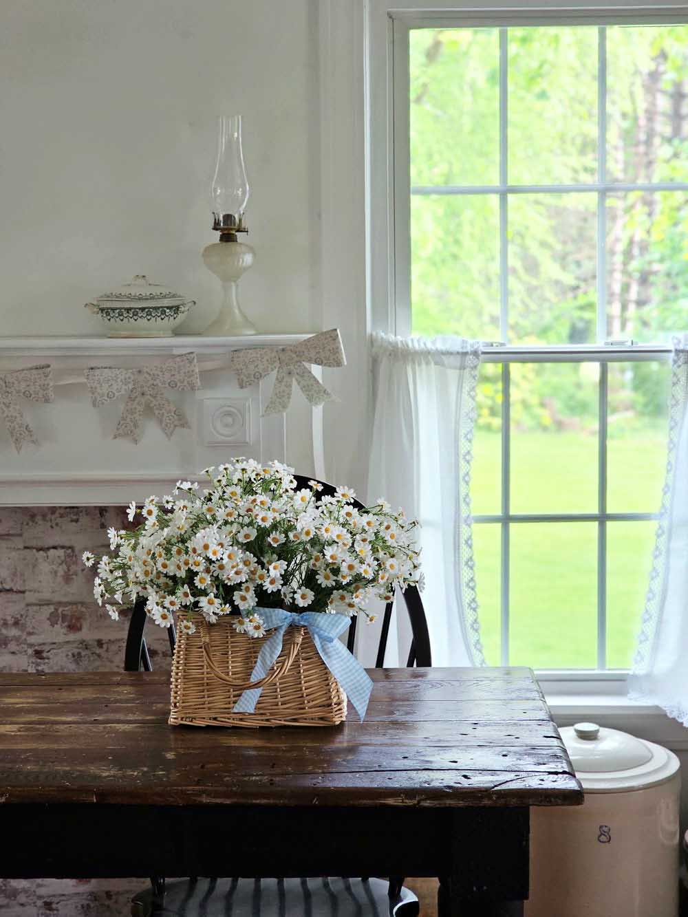 Paper Bow Garland with Blue Floral Design