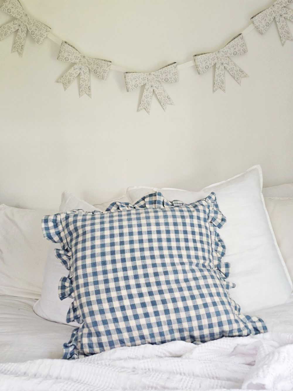 Paper Bow Garland with Blue Floral Design