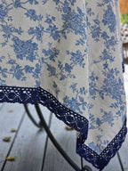 Blue Floral Toile Tablecloth with Crochet Lace Trim