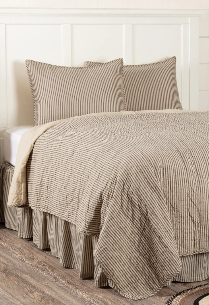 Charcoal Ticking Stripe Quilt