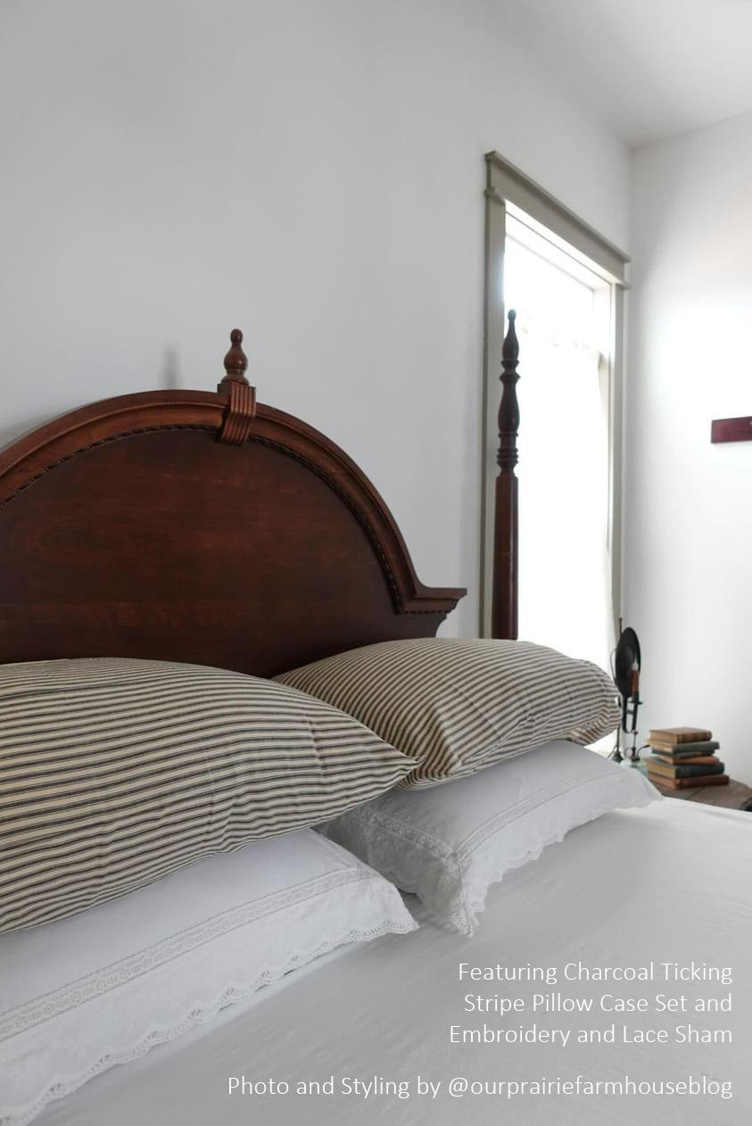 Charcoal Ticking Stripe Pillow Case Set