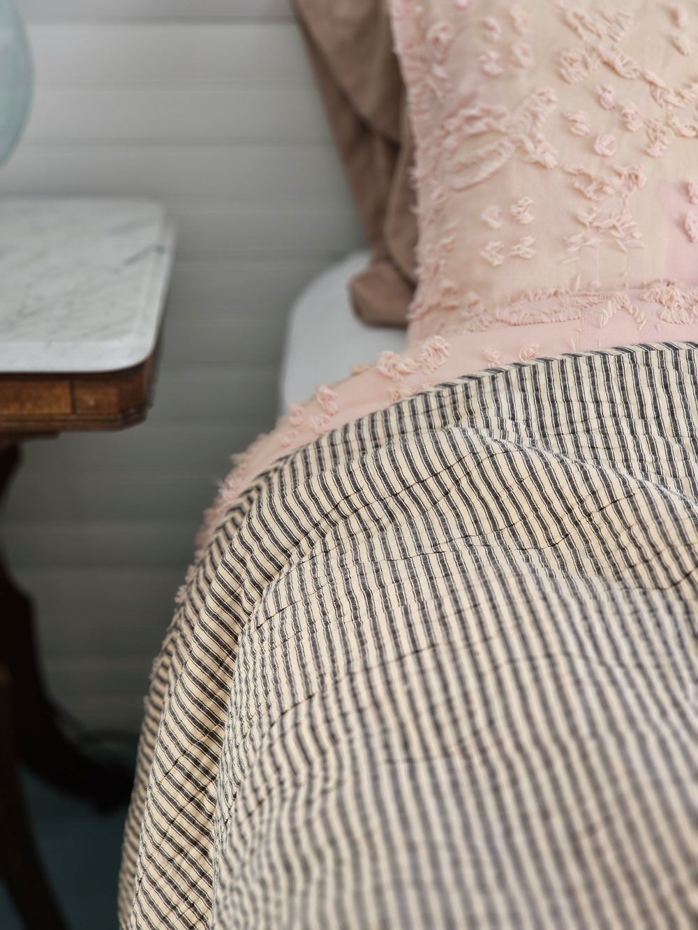 Charcoal Ticking Stripe Quilt