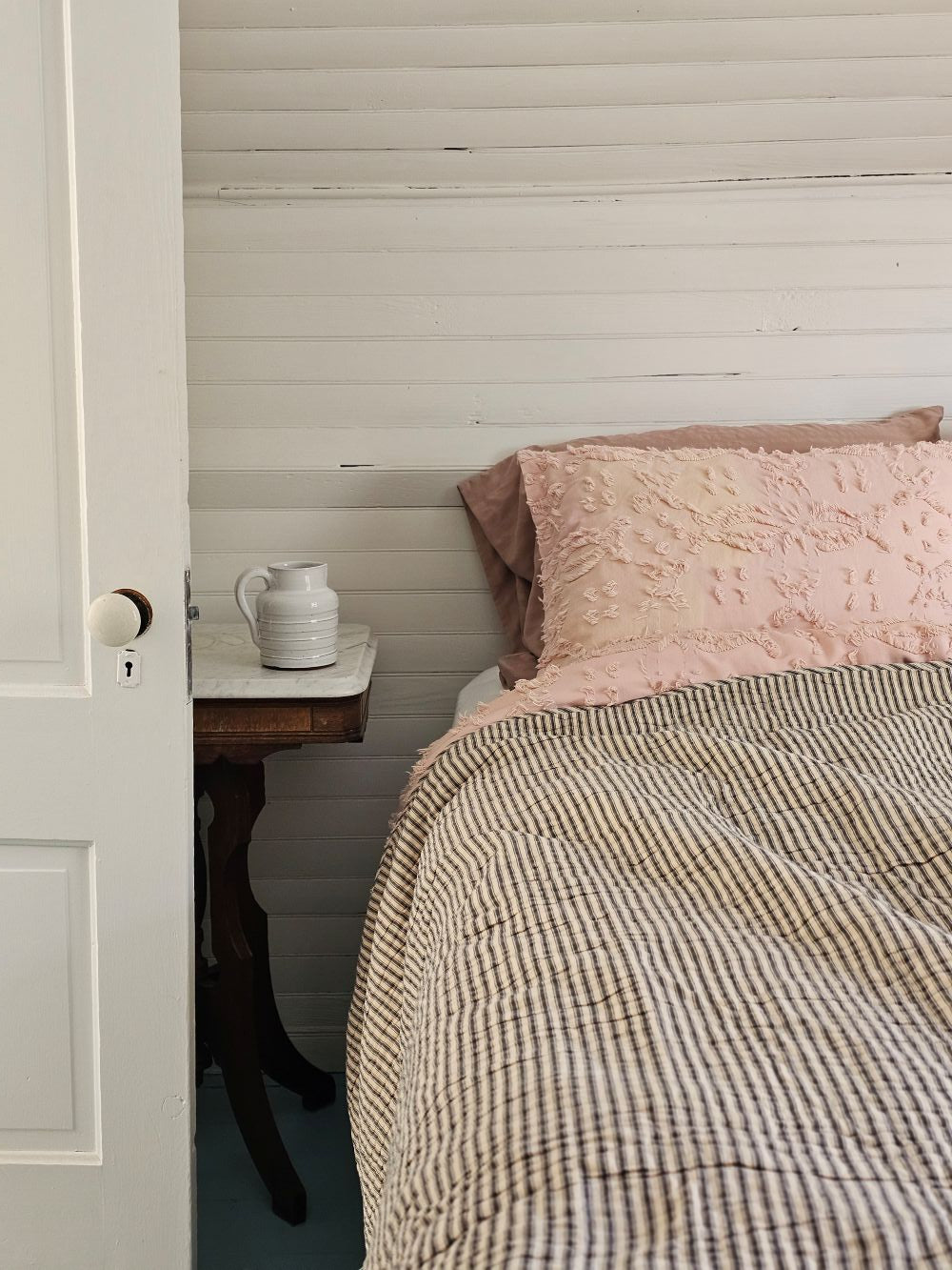 Charcoal Ticking Stripe Quilt