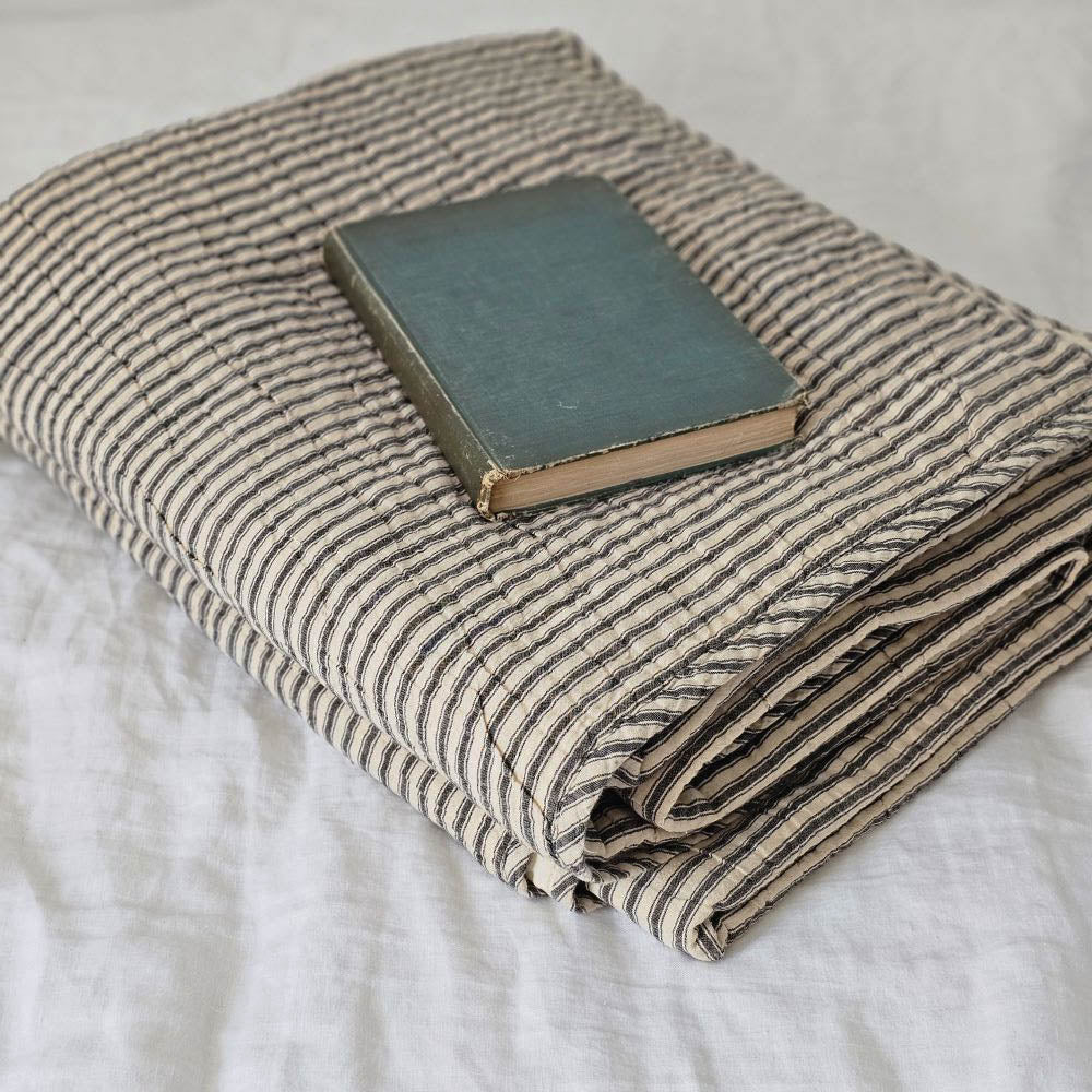Charcoal Ticking Stripe Quilt
