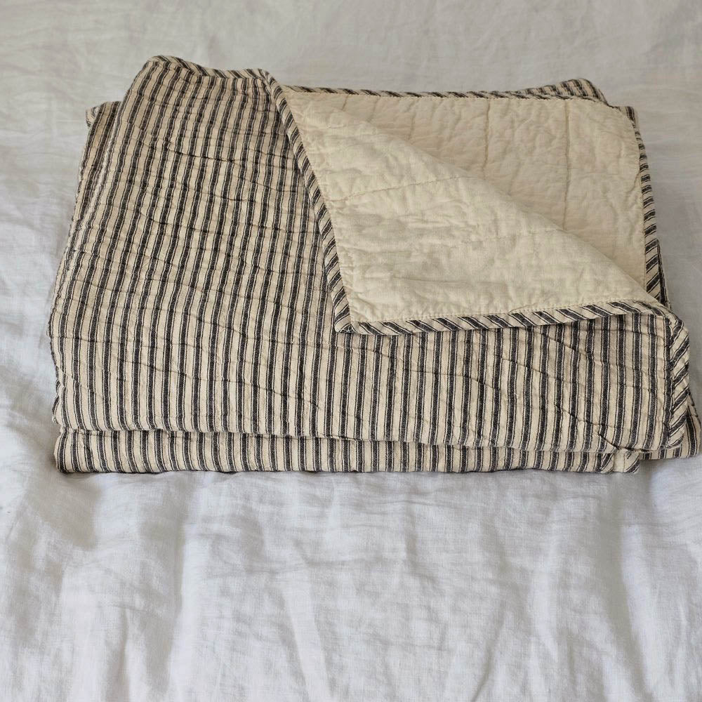 Charcoal Ticking Stripe Quilt