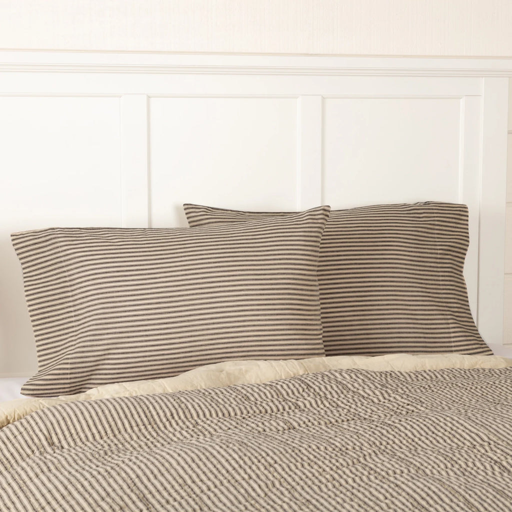 Charcoal Ticking Stripe Pillow Case Set
