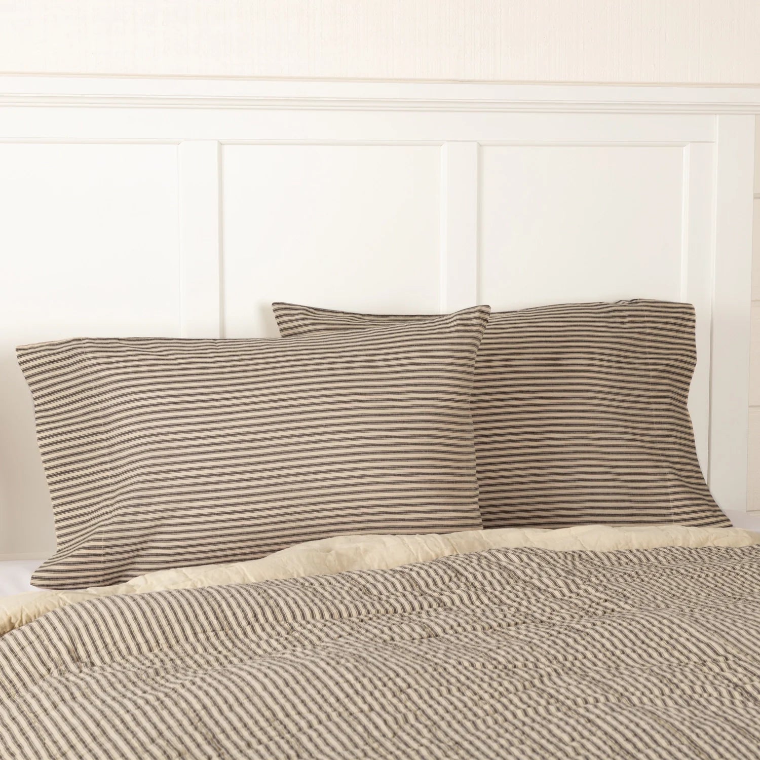 Charcoal Ticking Stripe Pillow Case Set