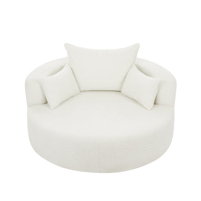 Chenille Accent Barrel Chair Lounge Chair, Round Sofa Chair Armchair with 360-Degree Swivel Base and 3 Removable Pillows