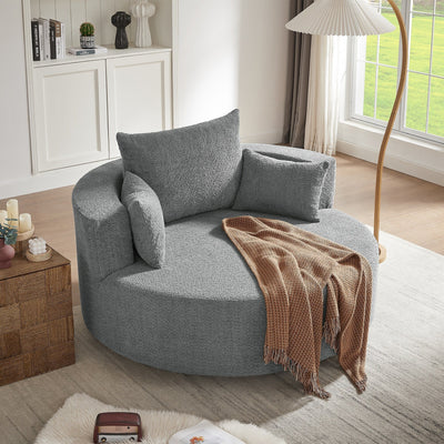 Chenille Accent Barrel Chair Lounge Chair, Round Sofa Chair Armchair with 360-Degree Swivel Base and 3 Removable Pillows