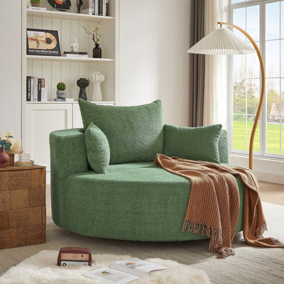 Chenille Accent Barrel Chair Lounge Chair, Round Sofa Chair Armchair with 360-Degree Swivel Base and 3 Removable Pillows