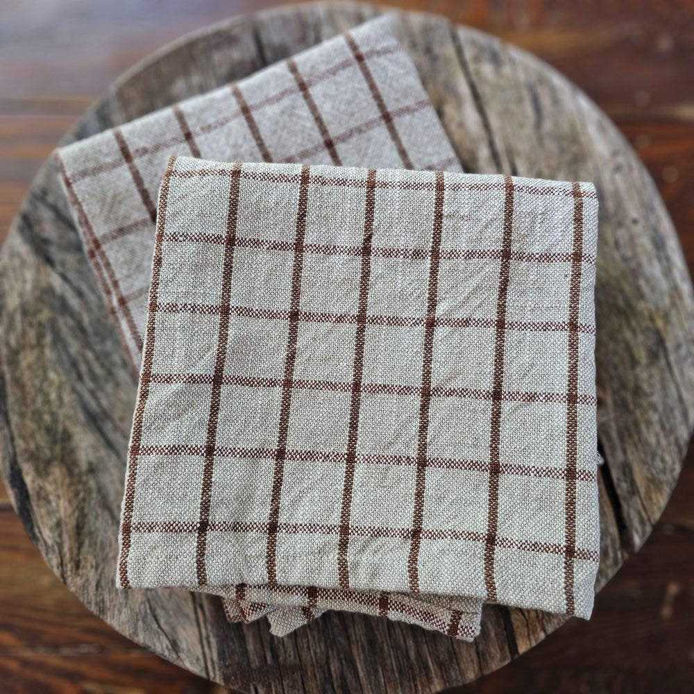 Chestnut and Flax Check Kitchen Towel Set