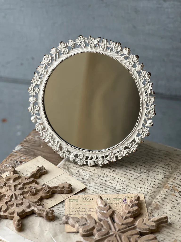 Chippy White Floral Detail Mirror