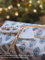 Cottage Blue Gingham and Block Print Tea Towel Set