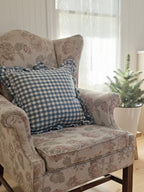 Cottage Blue Gingham and Ruffles Pillow