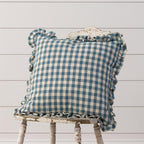 Cottage Blue Gingham and Ruffles Pillow
