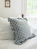Cottage Blue Gingham and Ruffles Pillow