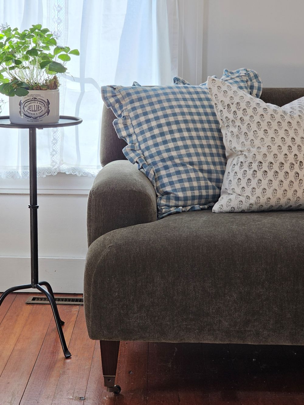 Cottage Blue Gingham and Ruffles Pillow